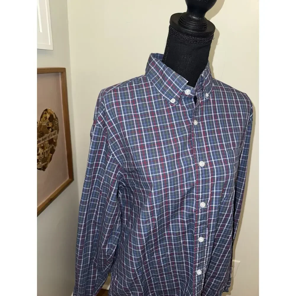 J. Crew Mens Slim Untucked Plaid Flex Washed Long Sleeve Button Up Shirt Large